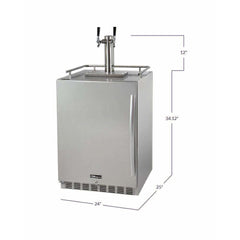 Kegco 24" Wide Dual Tap All Stainless Steel Outdoor Built-In Left Hinge with Kit Kegerator HK38SSU-L-2