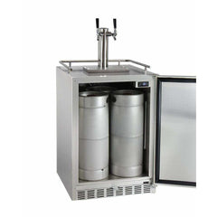 Kegco 24" Wide Dual Tap All Stainless Steel Outdoor Built-In Left Hinge with Kit Kegerator HK38SSU-L-2