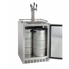 Kegco 24" Wide Triple Tap All Stainless Steel Outdoor Built-In Digital Left Hinge with Kit Kegerator HK38SSU-L-3