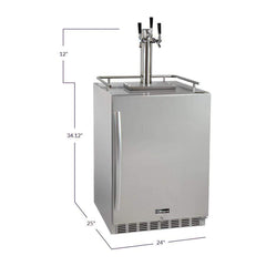 Kegco 24" Wide Triple Tap All Stainless Steel Outdoor Built-In Right Hinge with Kit Kegerator HK38SSU-3