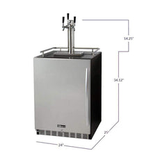 Kegco 24" Wide Triple Tap Stainless Steel Built-In Left Hinge Digital with Kit Kegerator HK38BSU-L-3