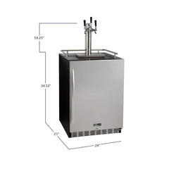 Kegco 24" Wide Triple Tap Stainless Steel Built-In Right Hinge with Kit Kegerator HK38BSU-3