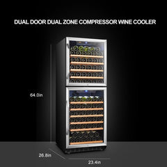 Lanbo133 Bottles Dual Zone Stainless Steel Right Hinge Dual Door Wine Coolers LW133DD