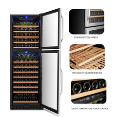 Lanbo 162 Bottles Dual Door Stainless Steel Dual Zone Wine Coolers LW162DD