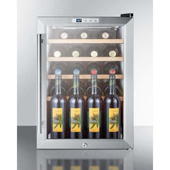 Summit 17" Wide 22 Bottle Single Zone Stainless Steel Wine Fridge SCR312LWC2